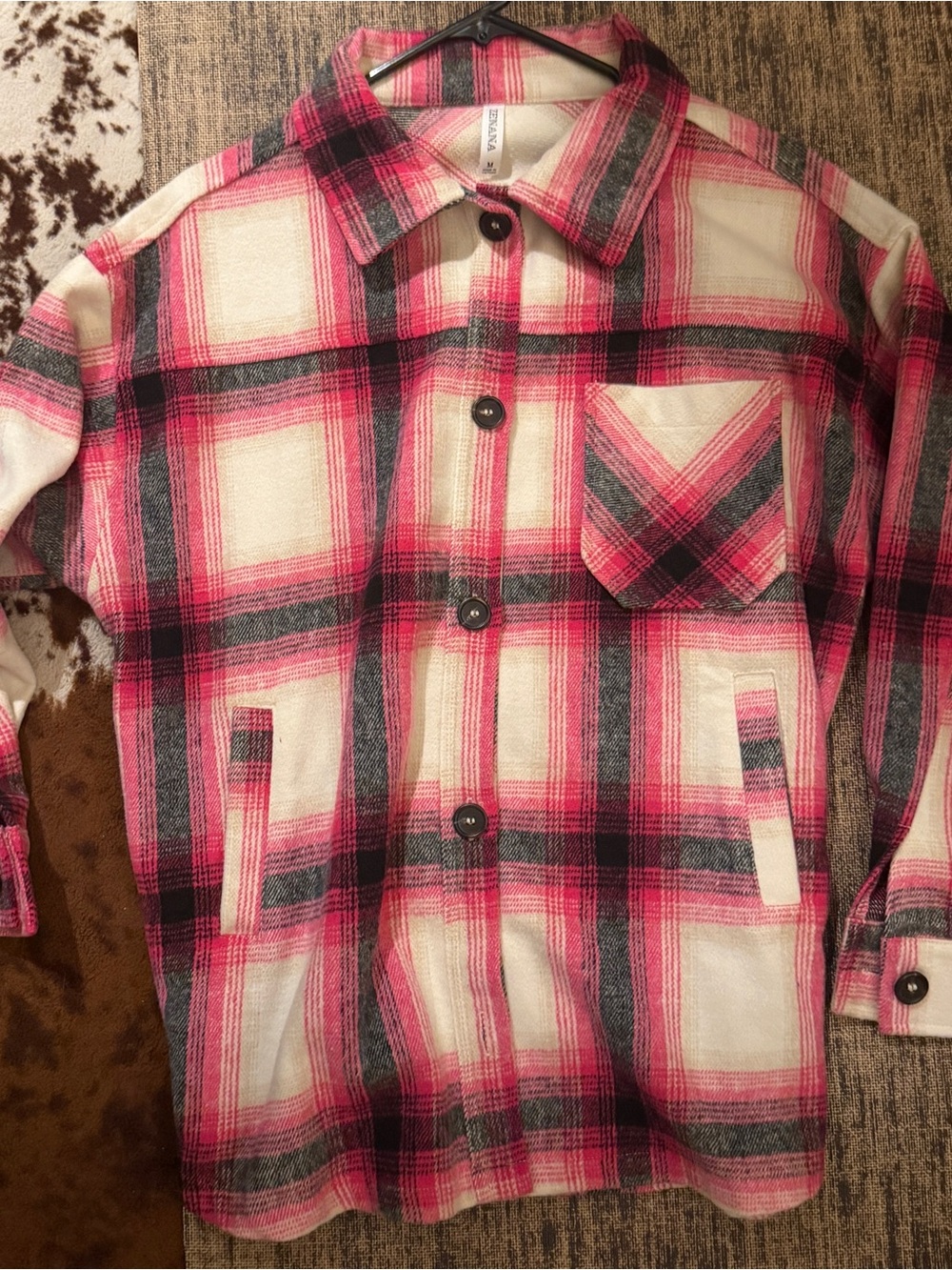 Women’s Pink Plaid Button-Up Jacket